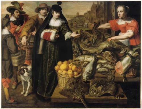 A lady at the fishmarket in Antwerp by Adriaen van Utrecht, Marten Pepijn and Frans Snyders, c. 1630