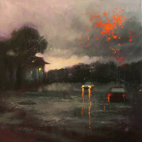 huariqueje: Stormy Evening  -   Chin H.Shin, 2017.Korean, Oil 24 x 24 cm.