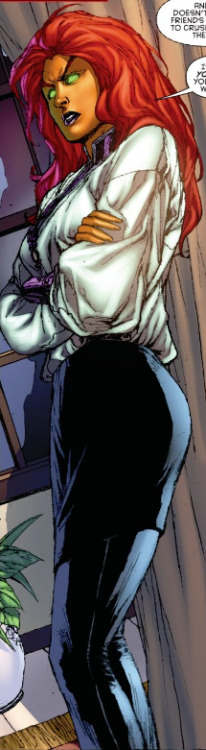 nightwingcouldyounot:They gave Starfire a rather Corporate Goth aesthetic whenever she wears “human”