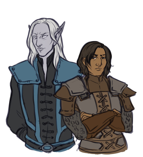 WIP of newest ESO kiddos :’)Neraeus (tall goth Maormer) belongs to @elfprince and Bellona (grumpy Im