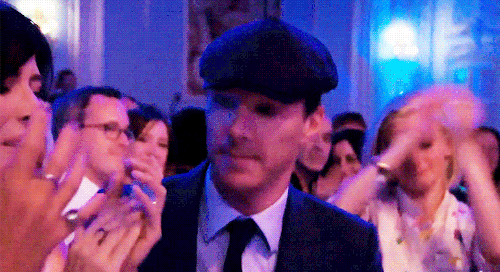 poirott:Benedict Cumberbatch kisses Sophie Hunter before walking on stage to receive the ‘Outstandin