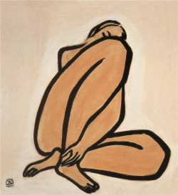 redlipstickresurrected:  Sanyu aka Yu Chang aka Chang Yu aka 常玉 (Chinese-French, 1901-1966, b. Nanchong, Sichuan, China) - Naked Girl, 1950  Paintings: Oil on Fiberboard