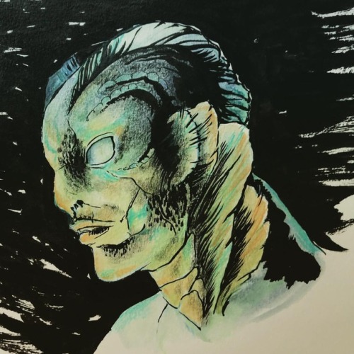 I went to see The Shape of Water and you should too. (Water soluble colored pencil, brush pen, micro