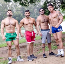 jockbros:  muscledjock:  keepemgrowin:  Who wants to hang with Andres and his muscle pals?   The JOCKBOYS have found their new recruit. He was watching them all day, and they knew immediately that he’d be an awesome JOCKBOY. He’s already so entranced