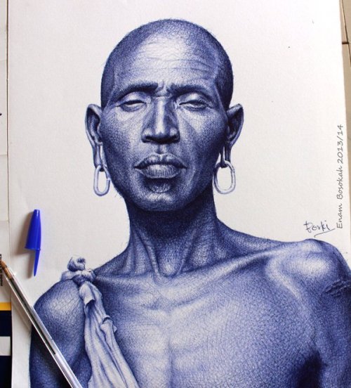 asylum-art-2: Enam Bosokah: Incredible Photorealistic Ballpoint Pen Drawings Facebook, on BehanceArt