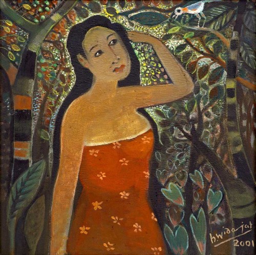 art-pickings: Haji Widayat (Indonesian, 1923-2002) Dialogue with birds 60cm X 60cm, Oil on canvas, 2