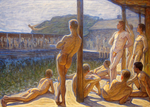 gaybreal56:  antonio-m:  ‘The Navy Bathouse’ (Flottans badhus), c.1907 by Eugène Jansson (1862-1915) Swedish artist. Thiel Gallery, Stockholm. oil on canvas   Stunningly   Beautiful   Gay   Male   Nude   Artwork  !