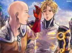 mano-manu:  Saitama: I’m starving. Time for lunch. Let’s grab some udon noodles.Genos: Okay…My fave moment!  This scene is so cute that i have to draw it. 