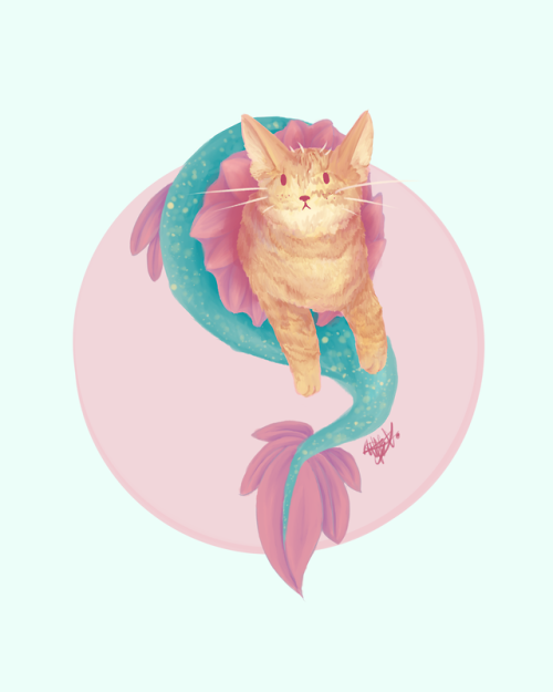 Woo! I finally finished this commission set of seven cats as purrmaids. I really put too much time a