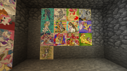 anibaruthecat-lives:  I found a way to import images onto maps in Minecraft. I dedicated a whole small wall to your awesome art, although it does compress the images a bit, and some colors are off. Really love your work! I plan on expanding the room into