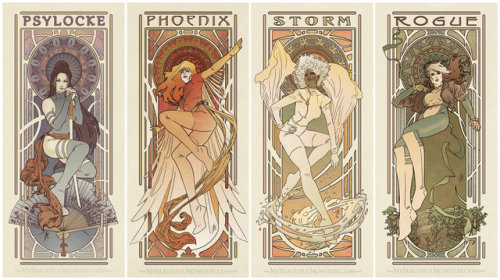 deviantart: A marvelous use of the Art Nouveau style, these portraits of X-Men characters feature incredible line work and excellent colors. “Art Nouveau Ladies of X-men” by MyBeautifulMonsters: http://bit.ly/2lIo0ZV 