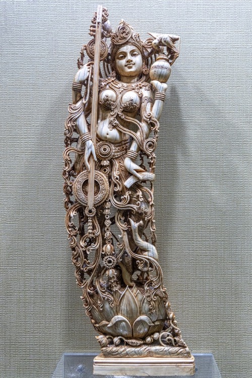 Saraswati, Ivory, Bhubaneswara Museum, Odisha, photo by Kevin Standage, more at https://kevinstandag