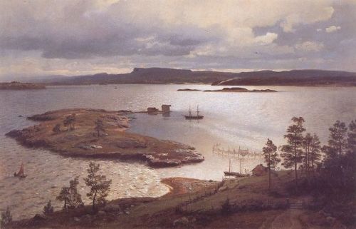 Hans Gude - The Fjord at Sandviken (1879)