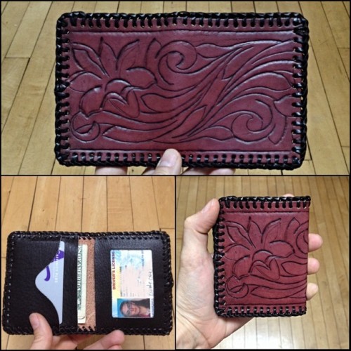 just finished making my leather wallet. detailed, stained, and laced it. love trying and making new things. I think I might take up more leather-crafting. 💖✨