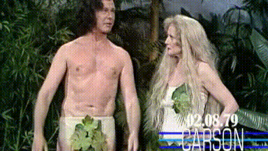 Betty White & Johnny Carson perform to roaring laughter as Adam and Eve