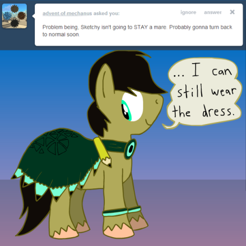 ask-sketchyandastral:  It just fits, er… “differently” now.  - Rough Sketch  Crossdressing stallions, awyiss. 83