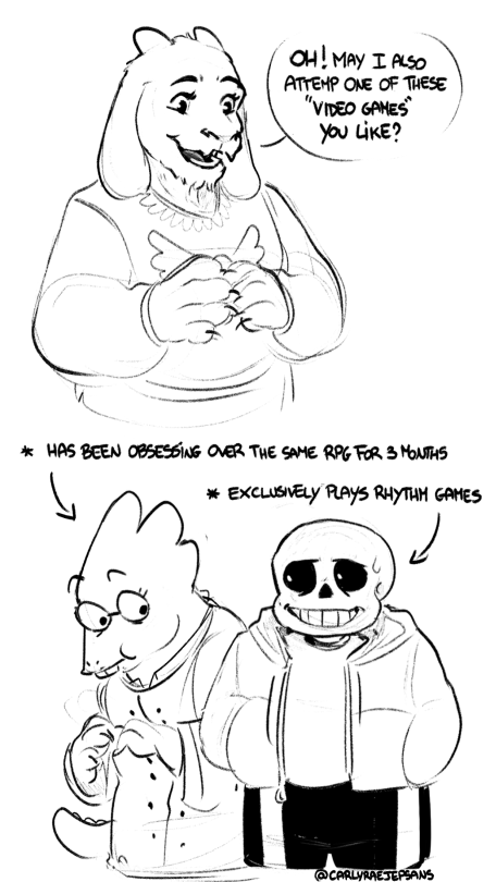 carlyraejepsans:cringe gaymers hanging out. don’t know why but sans always seemed like a rhythm games fanBONUS: