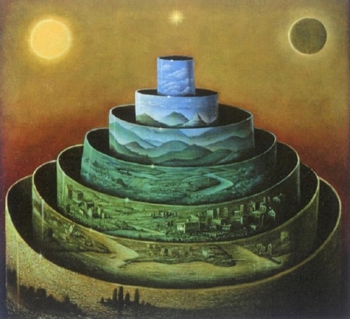 jareckiworld:Henryk Waniek  -  Seven Storey Mountain    (oil on board, 1989)