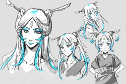 waavatar:  A few human Raava concept sketches for the Beginnings AU with Kyonz! Shortly after Raava begins traveling with Wan, she adopts a human form to better understand the way of the humans. Her initial appearance is older, but she de-ages as she