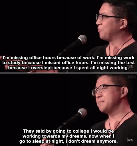 honeyyy-bunn: micdotcom: Watch: Brian Yu’s heartbreaking poem will strike anyone with students loans to the core.   exactly how it feels 