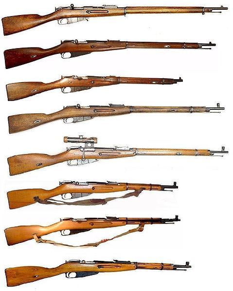 negative-corpus:  The Mosin Nagant series of rifles. List goes top to bottom: 1. Mosin Nagant Model 1891 2. Mosin Nagant Model 1891 “Dragoon” 3. Mosin Nagant Model 1907 Carbine 4. Mosin Nagant Model 1891/30 5. Mosin Nagant Model 1891/30 with 3.5x
