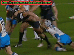 notashamedtobemen:  A rugby opponent tackles