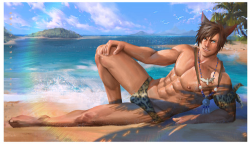 mocucumo: To the Beach!!! FFXIV Beach theme commission.