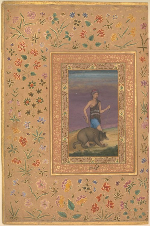 &ldquo;Dervish Leading a Bear&rdquo;, Folio from the Shah Jahan Album by Govardhan, Islamic 