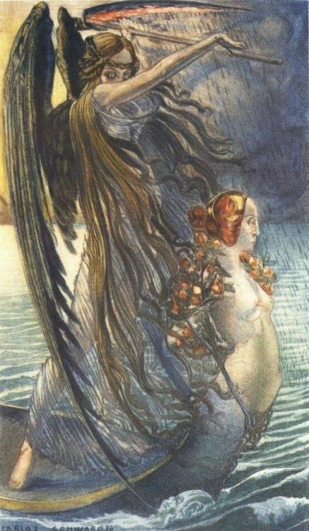 blackpaint20: Carlos Schwabe, Death (La Mort) ~ Illustration for Baudelaire’s «Les Fleurs du Mal», P