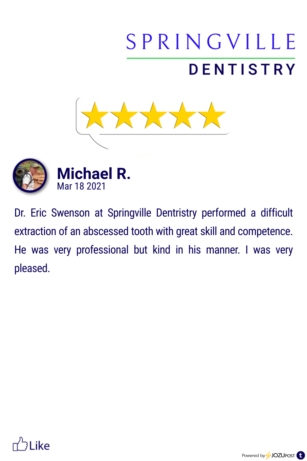 We appreciate our patients!
Here is our latest Five-Star Review from Michael R. We love to recognize those patients that take the time to fill out a review and let us know how we are doing.
Here is what Michael R. had to say: “Dr. Eric Swenson at...