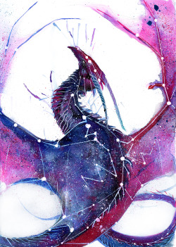 rubisfirenos:  Dragon Galaxy- Constellation dragon, astral ethereal spirit :)Medium : Inks/Watercolors Society6  Redbubble Instagram Teepublic 