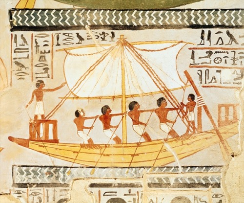 Boatmen on the Nile, wall painting from the tomb of Sennefer (TT96). Reign of Amenhotep II. New King