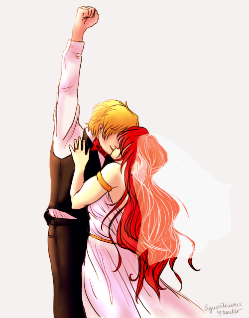 liguoriliscious:  dont look at me just been having them pyrrha x jaune wedding feelspyrrha is the best thing that happened to jaune and he knows itdon’t repost, there’s a reblog button for a reason (+credit on other websites ty!!)
