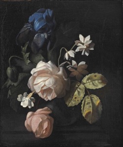 laclefdescoeurs:  Roses, an iris and other