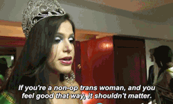 gaylor-moon:  thefingerfuckingfemalefury:  cocaineteas:  Yeah.  THIS Some trans women choose not to have an operation and this does not make them less valid or ‘Less trans’ than trans women who have had it or want to have it…don’t make trans women