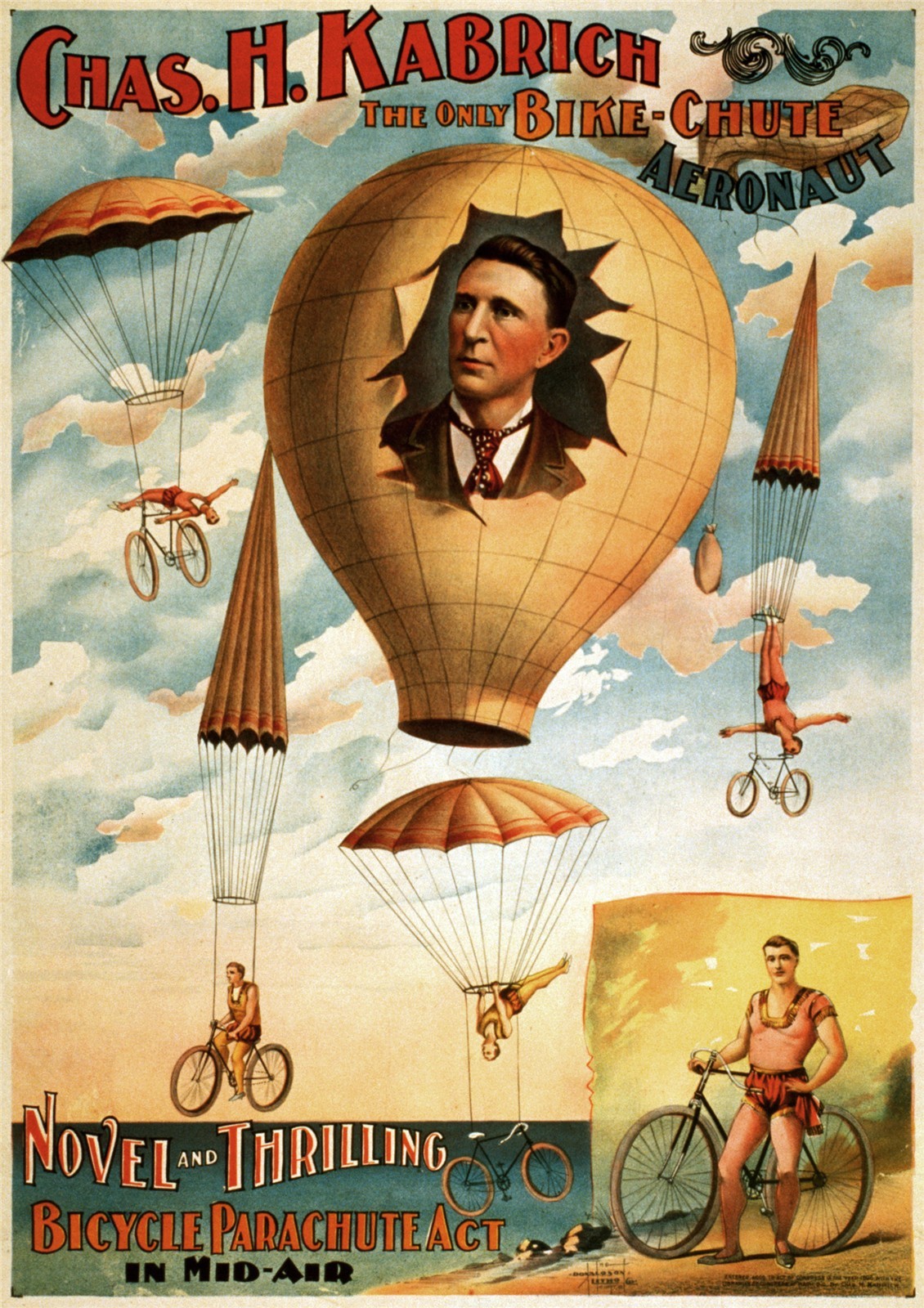 Chas. H. Kabrich, the only bike chute aeronaut, poster, 1886