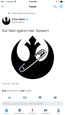 nonibear11:  silverlightsaber:  nonibear11:  Yaaaaaass!  Luke Skywalker has an assignment for us. SPREAD THE SYMBOL AGAINST HATE!  For those who do not know: The safety pin is a way of showing they are a safe space for those who are afraid many of whom