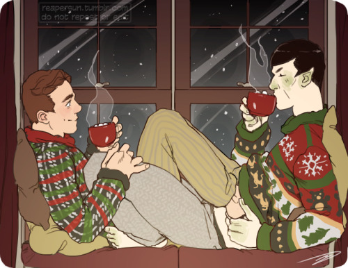 reapersun: karakurip said: Ugly Christmas sweaters. Maybe drinking coffee. Eating breakfast. Decorat
