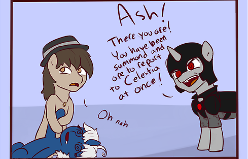 asksweetdisaster:  ask-ash-in-equestria:  Ash: Nuuuuuu!! I don’t want to talk to sun but! And Screw you Anon! Storm: GET BACK HERE!!! (By Guest Artist: poptart36 )  Sweet: You still haven’t answered my questions!!  I am so lost and confused but