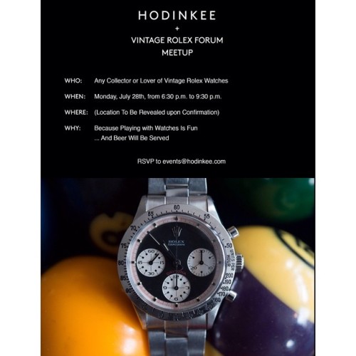 We’re teaming up with the #vintagerolexforum for a meet-up of like minded collectors and lovers of all vintage Rolex. It’s open to all and will be super casual. You bring watches, we’ll provide the beer. Details on HODINKEE (and VRF!). (at...