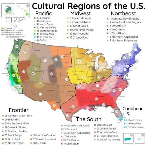 mapsontheweb:Cultural Regions of the U.S. - Round 4- The 50 States Reimagined. by u/Inzitarie Contin