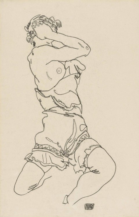 Egon Schiele (Austrian, 1890-1918), Auf der Ferse sitzende Frau [Woman Sitting on her Heel], 1917. B