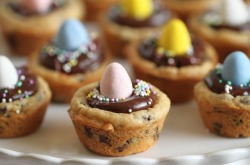 bakeddd:  chocolate chip cookie cups with milk chocolate ganache click here for recipe 