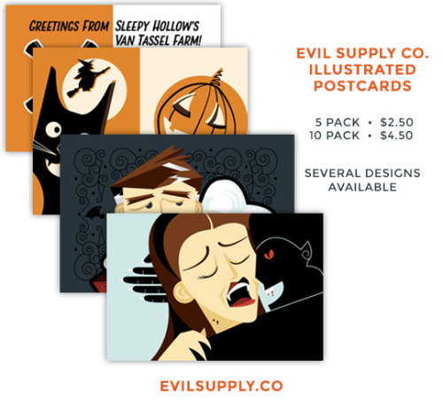 evilsupplyco:Postcards are now available at Evil Supply Co.!Fun and inexpensive, postcards are a gre