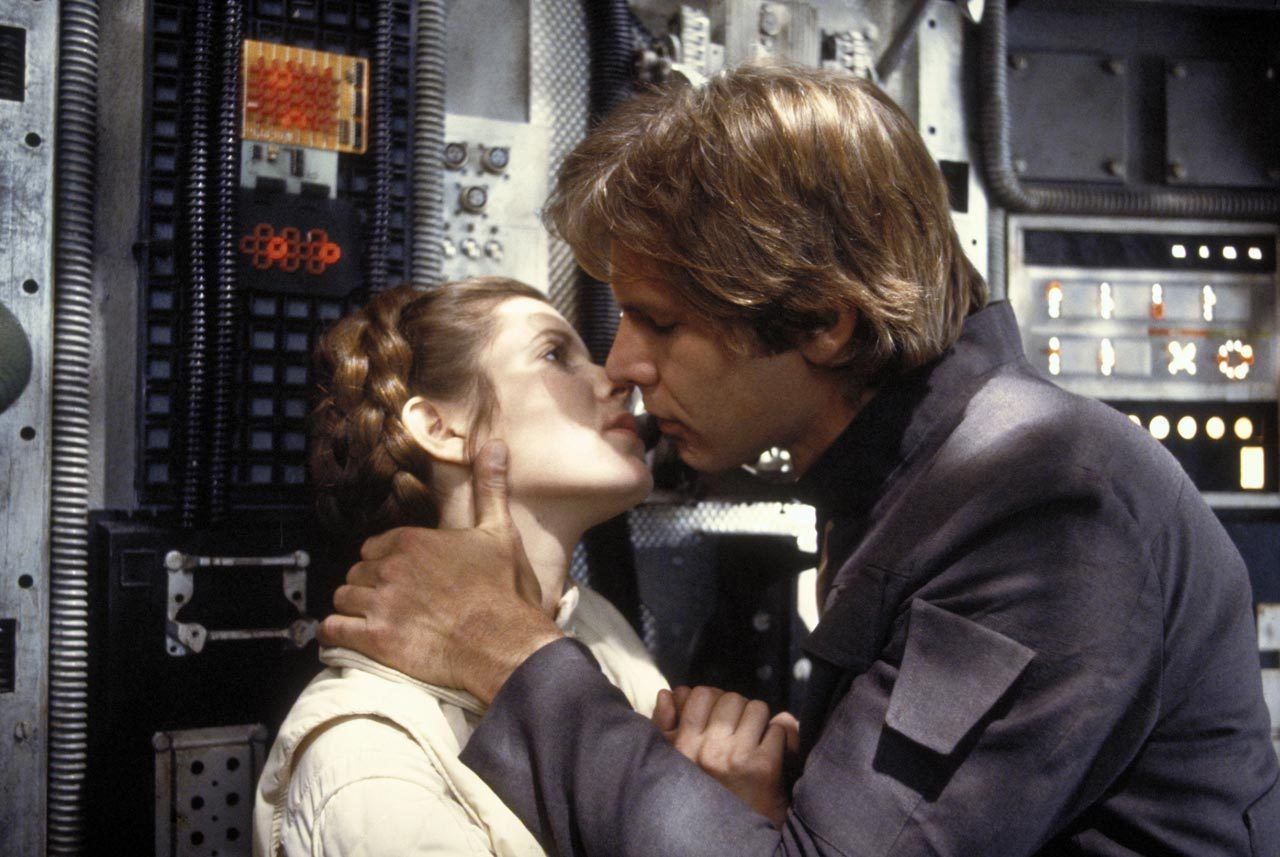 Carrie Fisher and Harrison Ford (Leia Organa &amp; Han Solo kiss, The empire