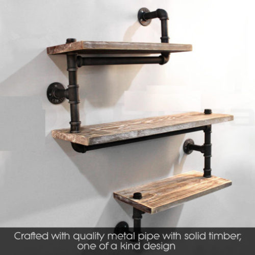 curatepop:(via 4 Tiers Industrial Urban Iron Pipe Wall Mounted Shelf - Woodland Secrets Collection. 