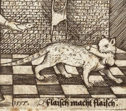mudwerks:  blackpaint20:  16th century #cat running about with some guy’s penis And there is a bargain going on  well you know the old saying: “when a cat steals your penis you’re wise to have a fish at hand” 