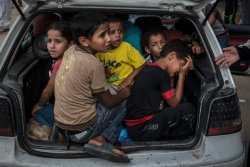 letswakeupworld:  Palestinian children arrive at a shelter in Khan Younis after fleeing fighting.