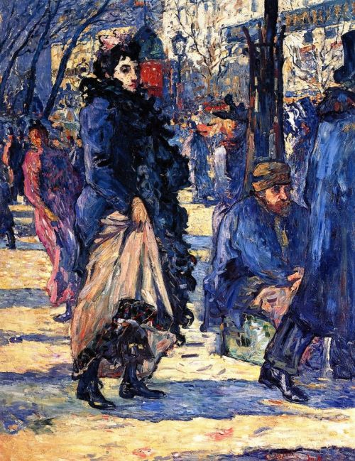 the-paintrist:  fleurdulys:  Louis Valtat - On the Boulevard - 1893  Louis Valtat (8 August 1869 – 2 January 1952) was a French painter and printmaker associated with the Fauves (“the wild beasts”, so named for their wild use of color), who first