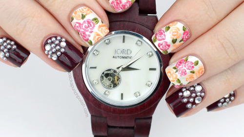 Floral and Pearl feat. Jord Wood Watches. This is a Cora Series women’s watch in Purple Heart & 